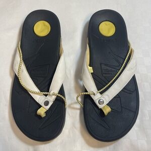 Vionic Cascade Thong Sandals White Leather Orthoheel Vibram Soles Womens 7 EU 38